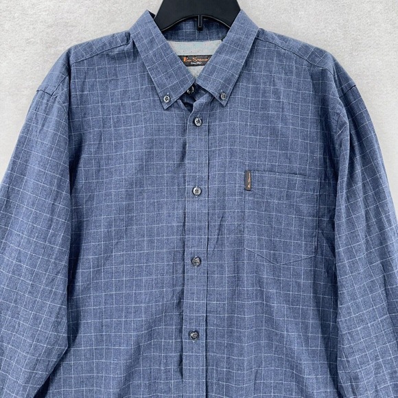 Ben Sherman Button Up Long Sleeve Blue Dress Shirt Large Check Plaid Mens XXL - Picture 3 of 10
